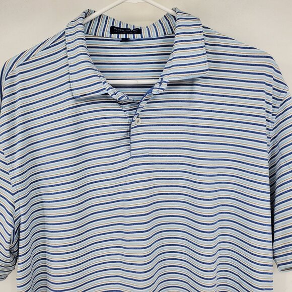 Peter Millar Crown Crafted Blue Striped Performance Men's Golf Polo Shirt Large - Picture 7 of 11